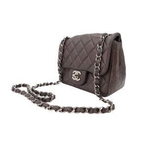 Chanel Mini Square Flap Bag Lammleder Grau SHW Chanel Chanel 21