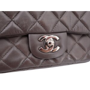 Chanel Mini Square Flap Bag Lammleder Grau SHW Chanel Chanel 27
