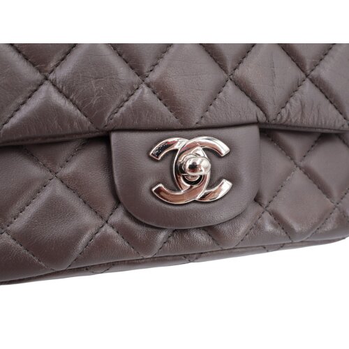 Chanel Mini Square Flap Bag Lammleder Grau SHW Chanel Chanel 12