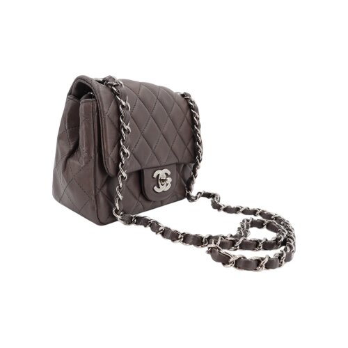 Chanel Mini Square Flap Bag Lammleder Grau SHW Chanel Chanel 8